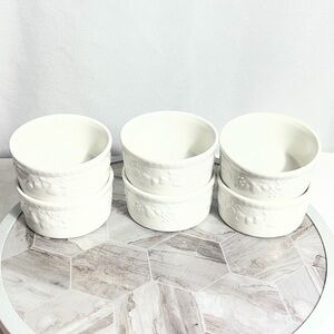 Le Faune France Porcelain Ramekins Set of 6 White Embossed Oven Safe